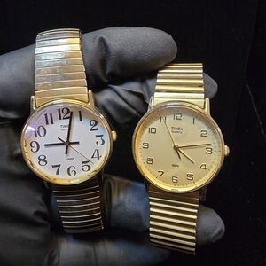 Timex Gold and White Analog Watch Duo